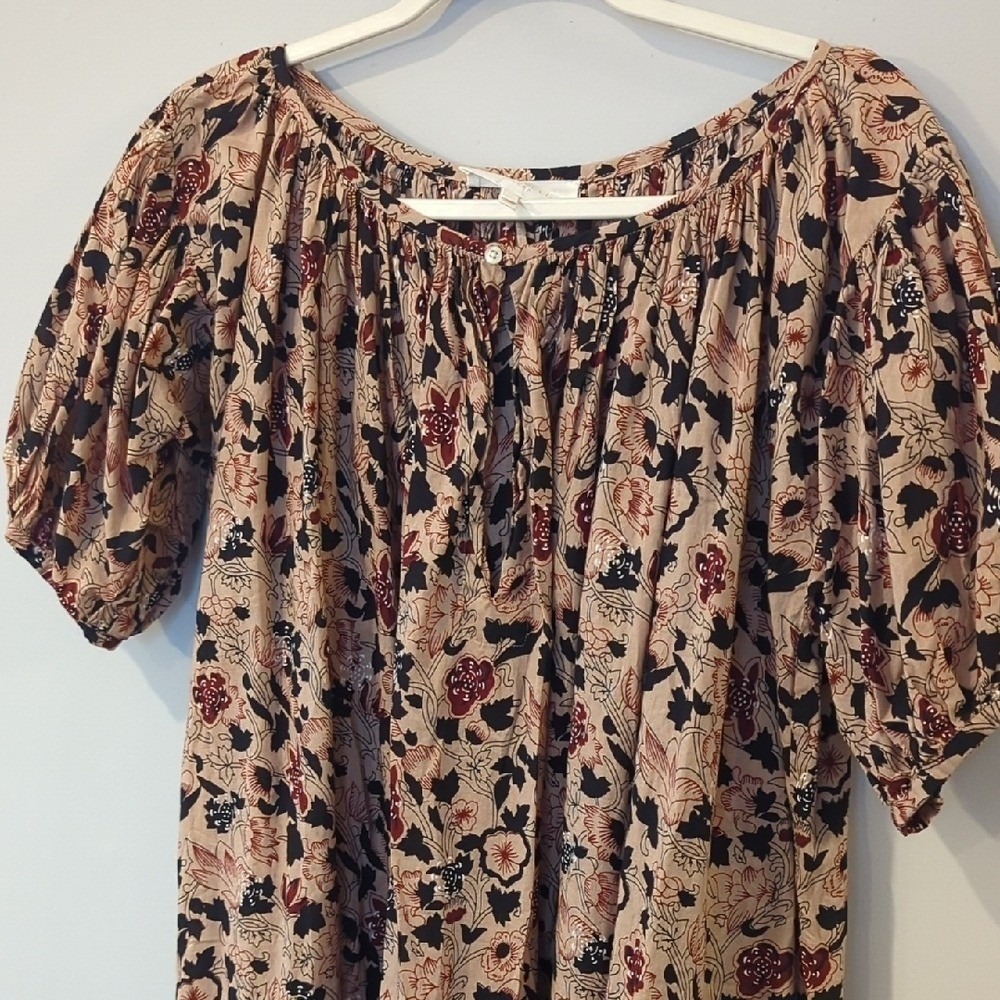 The Great Sleep Dress Cottagecore Floral Brown 100% Cotton Pockets Oversized XS
